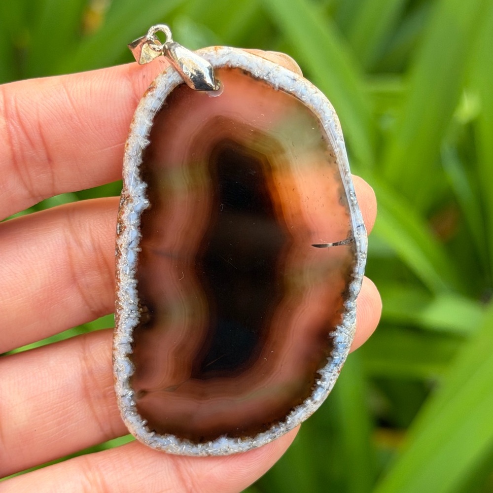 Sterling silver 925 stamped brown agate pendant 0833‎